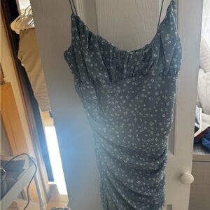 Blue Floral Spaghetti Strap Midi Dress garage size xs